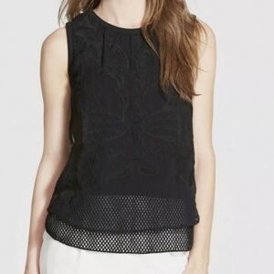 Trouve Embroidered Overlay Mesh Sleeveless Top